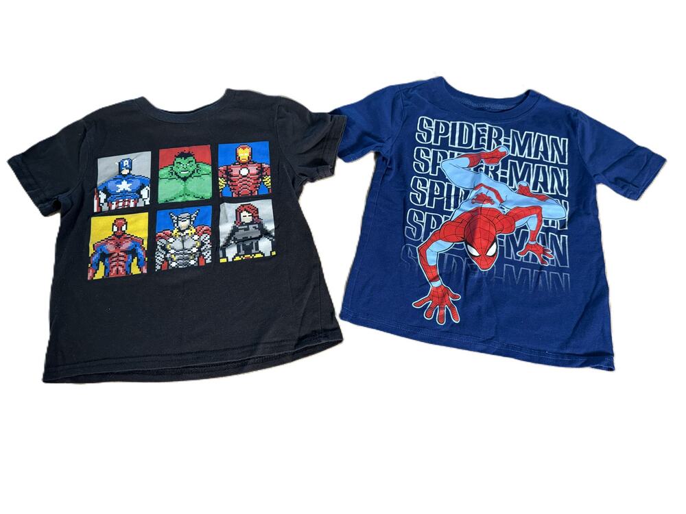 Marvel Boys XS 4-5 T Shirt Lot Spider-Man Avengers Pixel Superhero 2pc